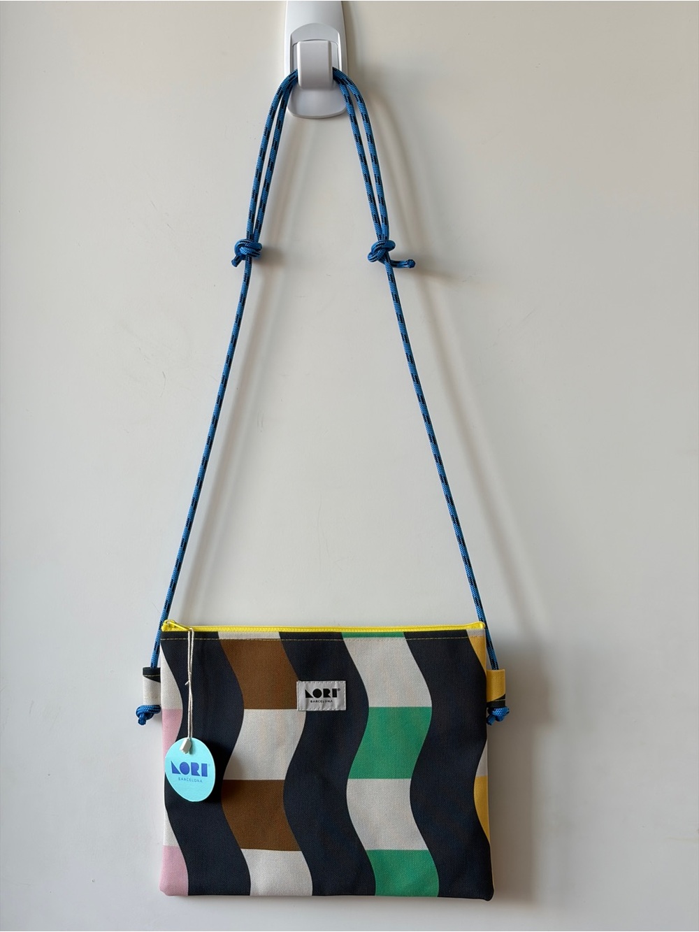 BNWT Lori Barcelona Curvy Stripe Colorful Pouch made from recycled bottles